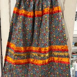 Vibrant Floral Maxi Skirt with Orange Accents